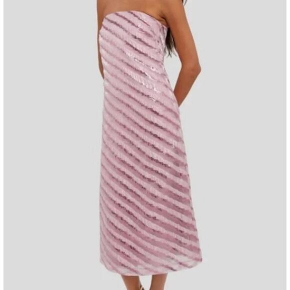 Tuckernuck Mila Strapless Midi Dress Soft Pink Shimmer Stripes Size XL NWT